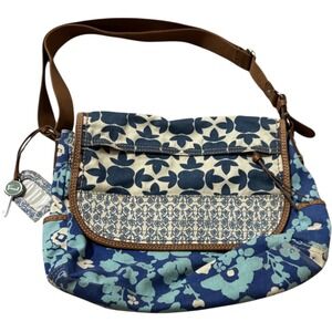 VTG Fossil‎ Key-Per Floral Patchwork Flap Crossbody Bag Purse Messenger Blue